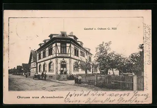 AK Auenheim, Gasthof zum Ochsen mit Strasse