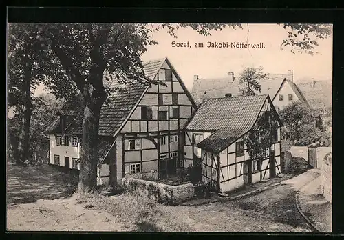 AK Soest, Strassenecke mit Fachwerkhaus am Jakobi-Nöttenwall