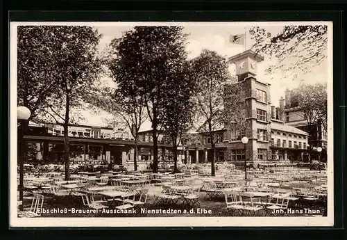 AK Hamburg-Nienstedten, Gasthaus Elbschloss-Brauerei-Ausschank, Gebäude und Garten