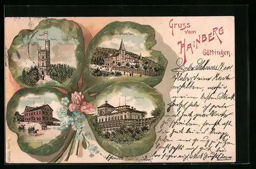 Passepartout-Lithographie Göttingen, Gasthaus Hainholzhof, Kaiser-Wilhelm-Park, Rohns im Kleeblatt