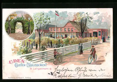 Lithographie Langenhorn, Gasthaus Udes Garten-Etablissement, Innenansicht mit Gästen