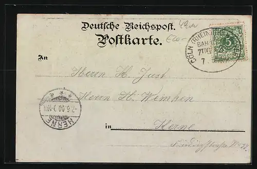 Lithographie Herford, Ortspartie, Kaiserliches Postamt