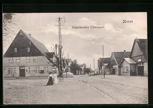 AK Horst, Elmshorner Chaussee mit Gasthaus Stadt Hamburg