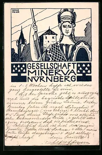 AK Nürnberg, Gesellschaft Minerva mit Stadtpanorama