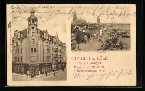 AK Köln, City-Hotel, Bahnhofstrasse 1-3, Panorama