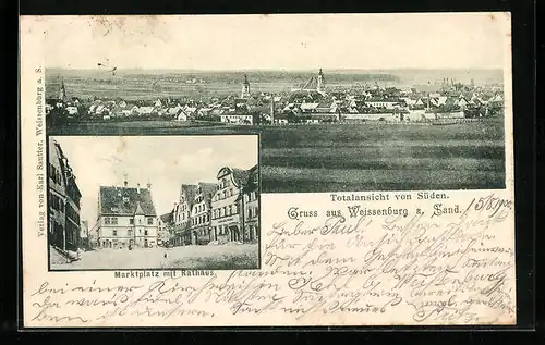 AK Weissenburg am Sand, Totalansicht, Marktplatz mit Rathaus