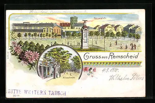 Lithographie Remscheid, Kaiserplatz, Alleestrasse