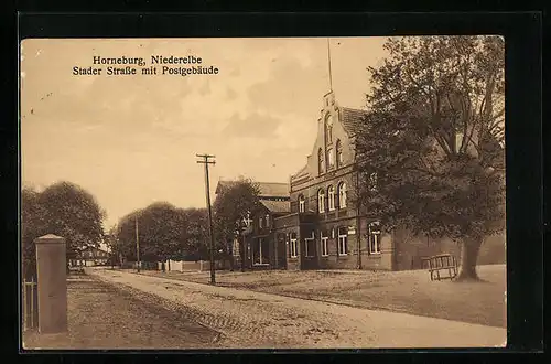 AK Horneburg, Stader Strasse mit Postgebäude
