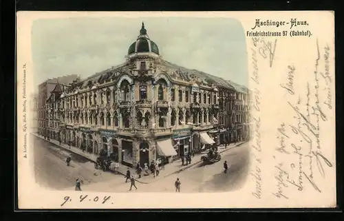 AK Berlin, Gasthaus Aschinger-Haus in der Friedrichstr. 97 aus der Vogelschau