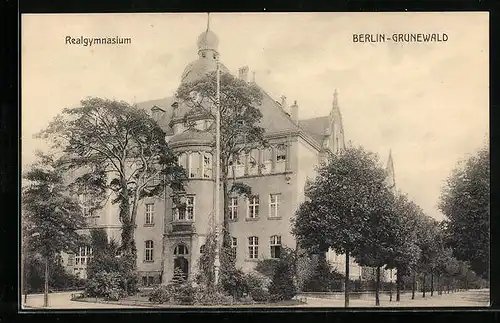 AK Berlin-Grunewald, Realgymnasium mit Strasse