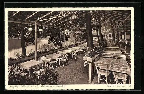 AK Berlin-Zehlendorf, Kaffee-Restaurant Krumme Lanke, Gartenansicht mit Wasserblick