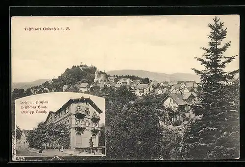 AK Lindenfels i. O., Ortsansicht, Hotel-Pension Hessisches Haus