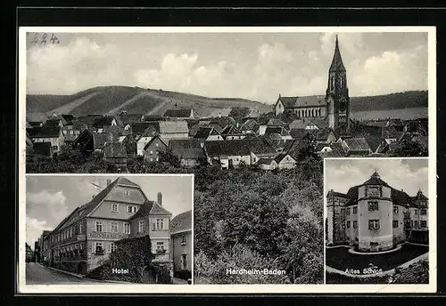 AK Hardheim /Baden, Teilansicht, Hotel Badischer Hof, Altes Schloss