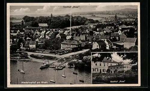 AK Niederwalluf /Rh., Ortsansicht mit Gasthof Rose