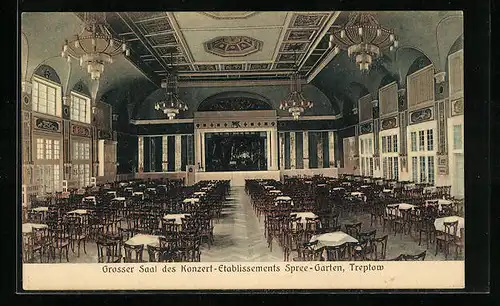 AK Treptow, Grosser Saal des Konzert-Etablissements Spree-Garten, Restaurant