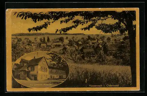 AK Hassenroth i. Odenwald, Gasthaus und Metzgerei Zur schönen Aussicht, Bes. Adam Flath