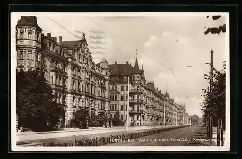 AK Fürth i. Bay, Partie a. d. elektr. Schnellbahn, Königswarterstr.