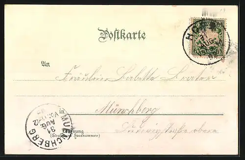 Lithographie Hof, Neuer Bahnhof, Neues Schlachthofgebäude