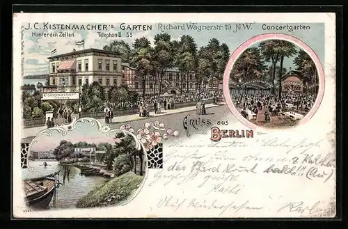 Lithographie Berlin, J. C. Kistenmachers Garten mit Concertgarten, Richard Wagnerstrasse 10