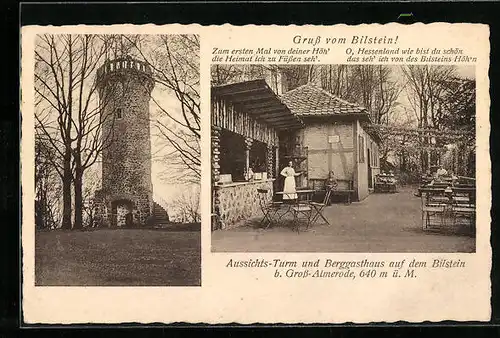 AK Gross-Almerode, Aussichts-Turm und Berggasthaus auf dem Bilstein