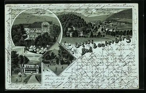 Mondschein-Lithographie Bad Lauterberg, Ortsansicht, Villa Ritscher, Wasserheilanstalt