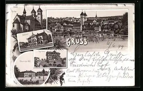 Lithographie Klosterlausnitz, Ortsansicht, Kirche, Bahnhof