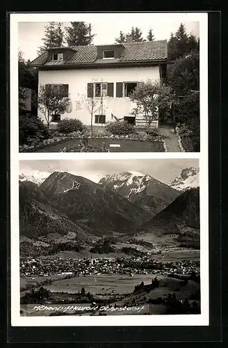 AK Oberstdorf, Ortsansicht aus der Vogelschau, Hotel Haus Gentner, Am Bannholz 36