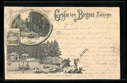 Lithographie Säckingen, Bergsee mit Booten