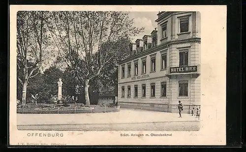 AK Offenburg, Städt. Anlagen mit Okendenkmal