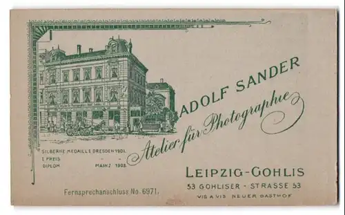 Fotografie Adolf Sander, Leipzig, Ansicht Leipzig-Gohlis, Foto-Atelier Gohliserstr. 53, Rückseitig Damen Portrait