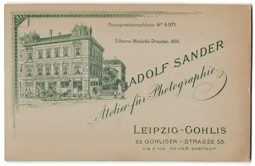 Fotografie Adolf Sander, Leipzig, Ansicht Leipzig-Gohlis, Foto-Atelier Gohliserstrasse 53, Rückseitig Damen Portrait