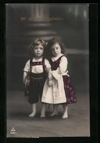 AK Wir tanzen Ringelreih`n, Kinderchen in Tracht