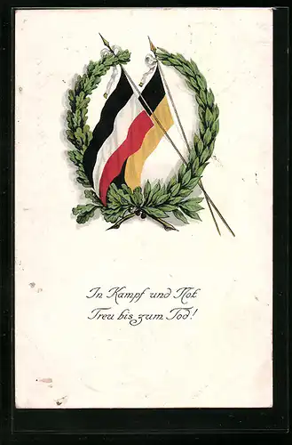Künstler-AK Ehrenkranz mit Zweibundfahnen