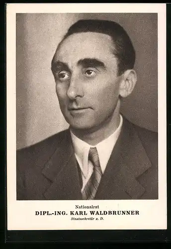 AK Portrait von Nationalrat Dipl.-Ing. Karl Waldbrunner, Staatssekretär a. D., Österreich