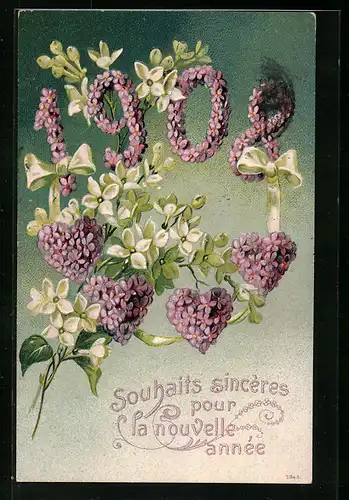 Präge-AK Jahreszahl 1908 mit Blumen