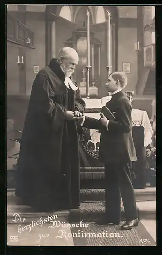 AK Glückwunsch zur Konfirmation, Junge und Pfarrer
