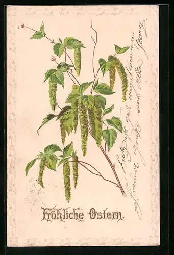 AK Fröhliche Ostern, Weidenkätzchen