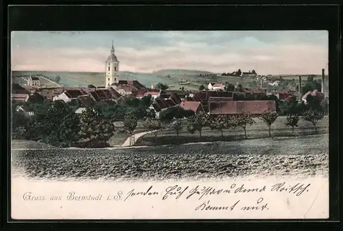 AK Bernstadt i. S., Blick auf Ort mit Kirche