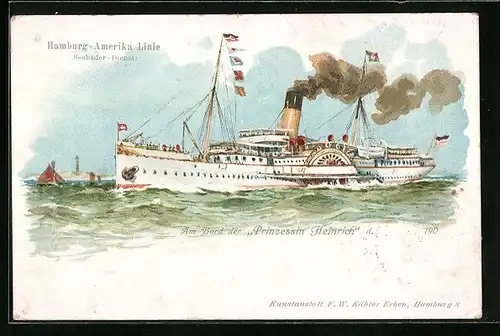 Künstler-AK Hans Bohrdt: Linie Hamburg-Amerika, Passagierschiff Prinzessin Heinrich