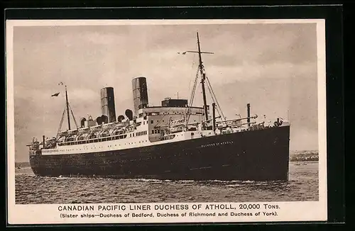 AK Passagierschiff Duchess of Atholl, Canadian Pacific Line