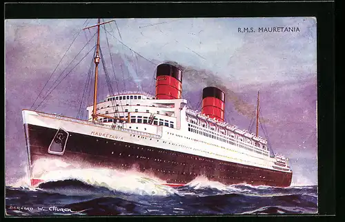 AK Passagierschiff RMS Mauretania in voller Fahrt
