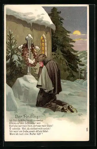 Präge-AK Der Findling, Mann trauert um Mutter am Grab