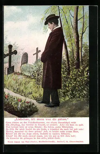 AK Mann im Mantel steht vor Gräbern