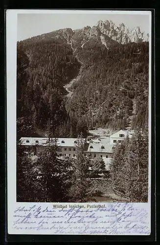 Foto-AK Fritz Gratl: Wildbad Innichen /Pusterthal, Blick auf Häuser und Berge