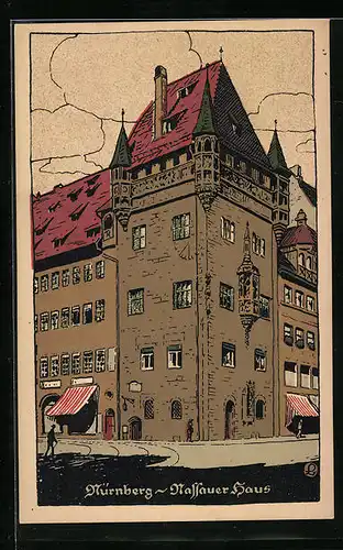 Steindruck-AK Nürnberg, Partie vom Nassauer Haus