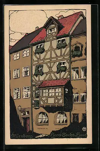 Steindruck-AK Nürnberg, Ansicht vom Hans-Sachs-Haus