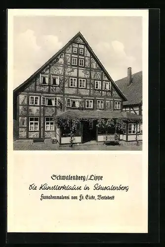 AK Schwalenberg /Lippe, Die Künstlerklause, Fassadenmalerei von Fr. Eicke