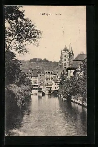 AK Esslingen, Flusspartie, Kirchturm