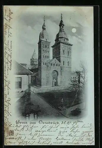Mondschein-AK Osnabrück, Dom im Mondlicht