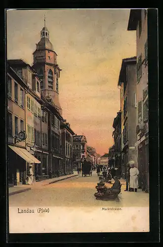 Künstler-AK Landau /Pfalz, Partie in der Marktstrasse zur Dämmerung